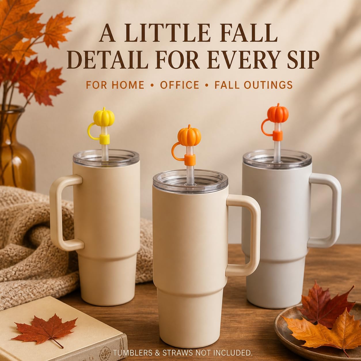 6 Pack Pumpkin Straw Cover Caps for 10mm Straws, Fall Tumbler Accessories image 5