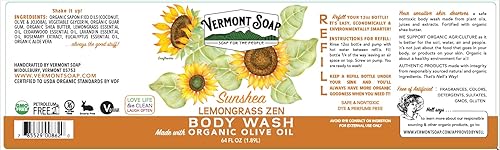 Miniatura 2 de VERMONT SOAP Gel de gel suave natural con manteca de karité para hidratar y calmar la piel, sin fragancia para mujeres y hombres (hierba limón Zen,