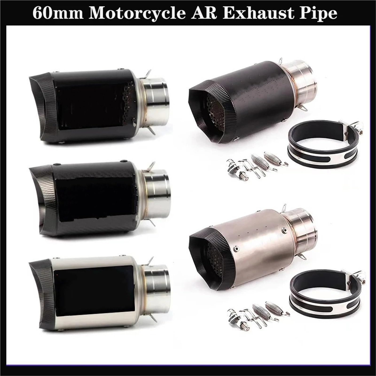 Motocyklowe tłumiki końcowe 60mm motocyklowy tłumik wydechowy lutowany węglem z DB Killer fit S1000RR/M R6 R11 CBR650 CBR1000R MT09 ZX10R H2(E Stainless steel)