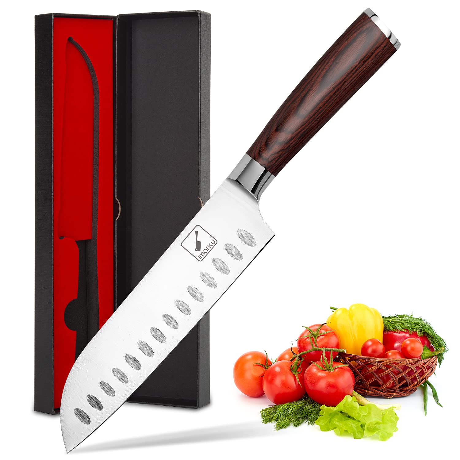 Imarku Santoku Knife 7 Inch Wood Handle Sharp Edge Design Kitchen Knife
