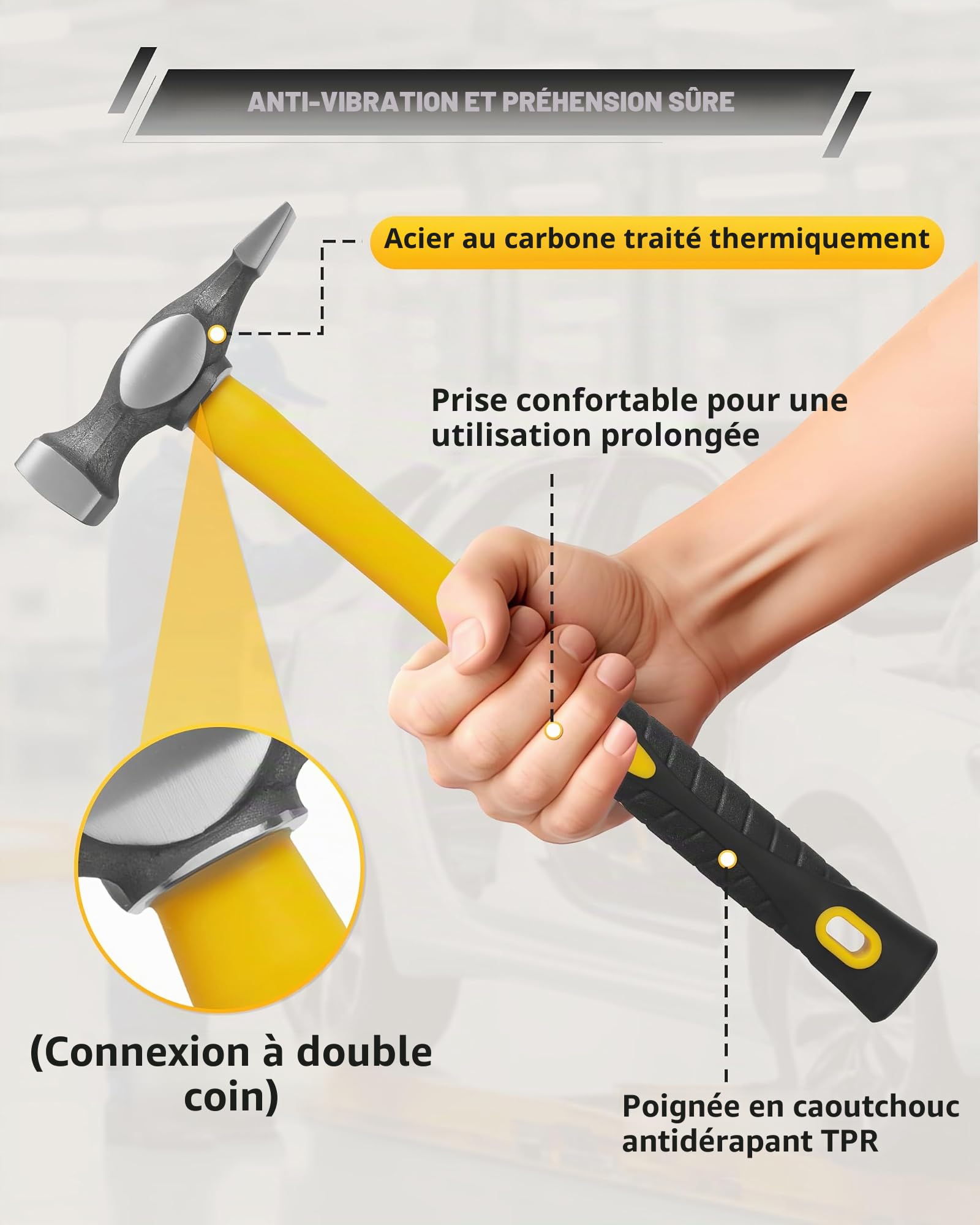 DAYUAN Kit de réparation de carrosserie en 7 pièces avec marteau et chariot - Ensemble de marteaux pour réparation de carrosserie avec étui de rangement