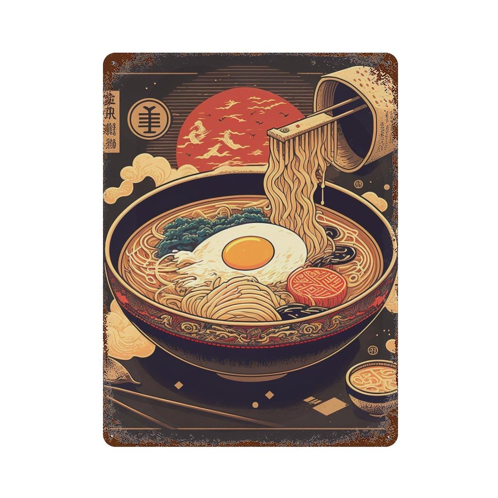 Ramen Japanese Food Rust Effect Tin Sign 15.7"x11.8", Novelty Wall Decor for Garage, Pub Or Kitchen