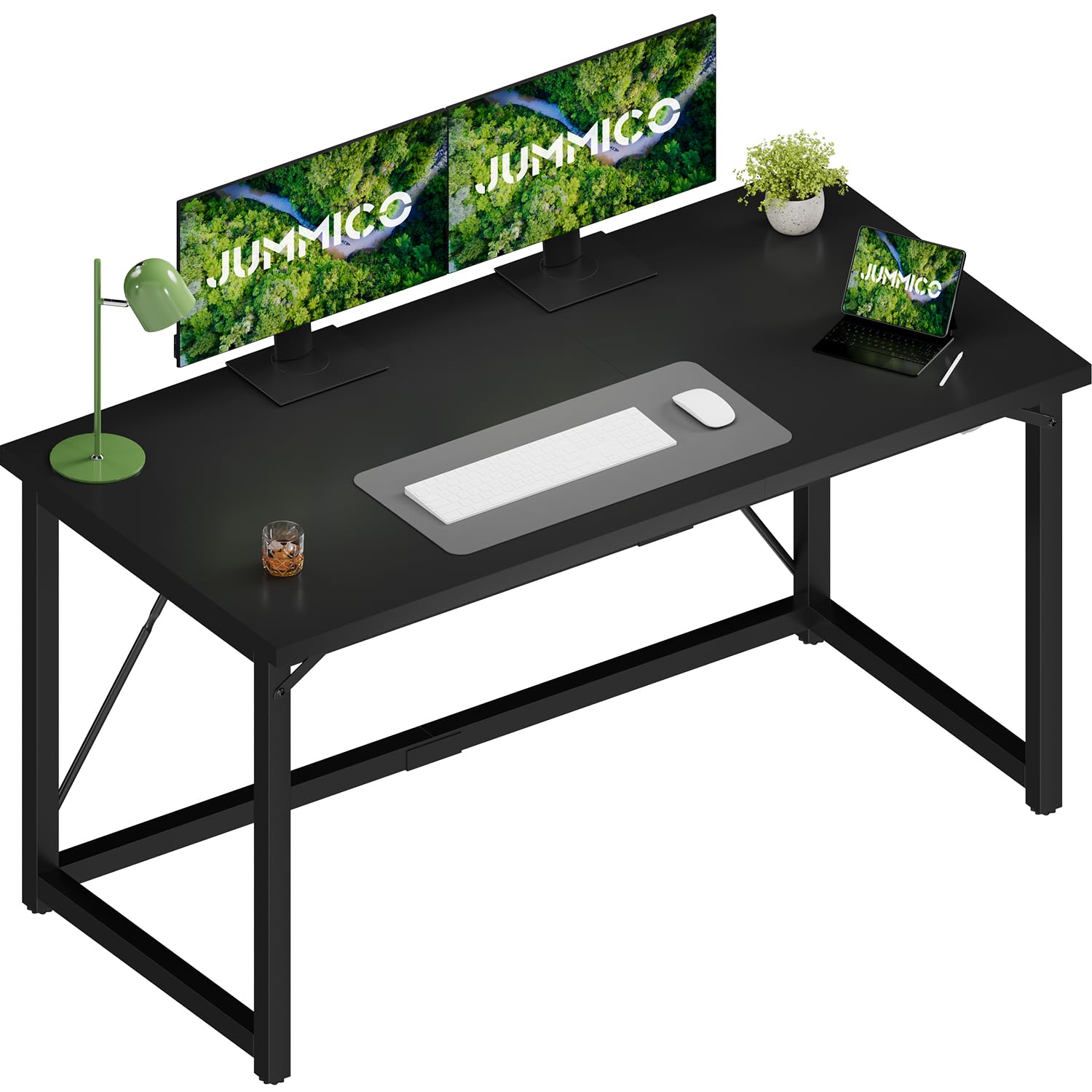JUMMICO Computer Desk Table Workstation 140 x 50 x 75 cm for Office Living Room Bedroom Simple Assembly Industrial Design Black Desk Metal Frame,Black