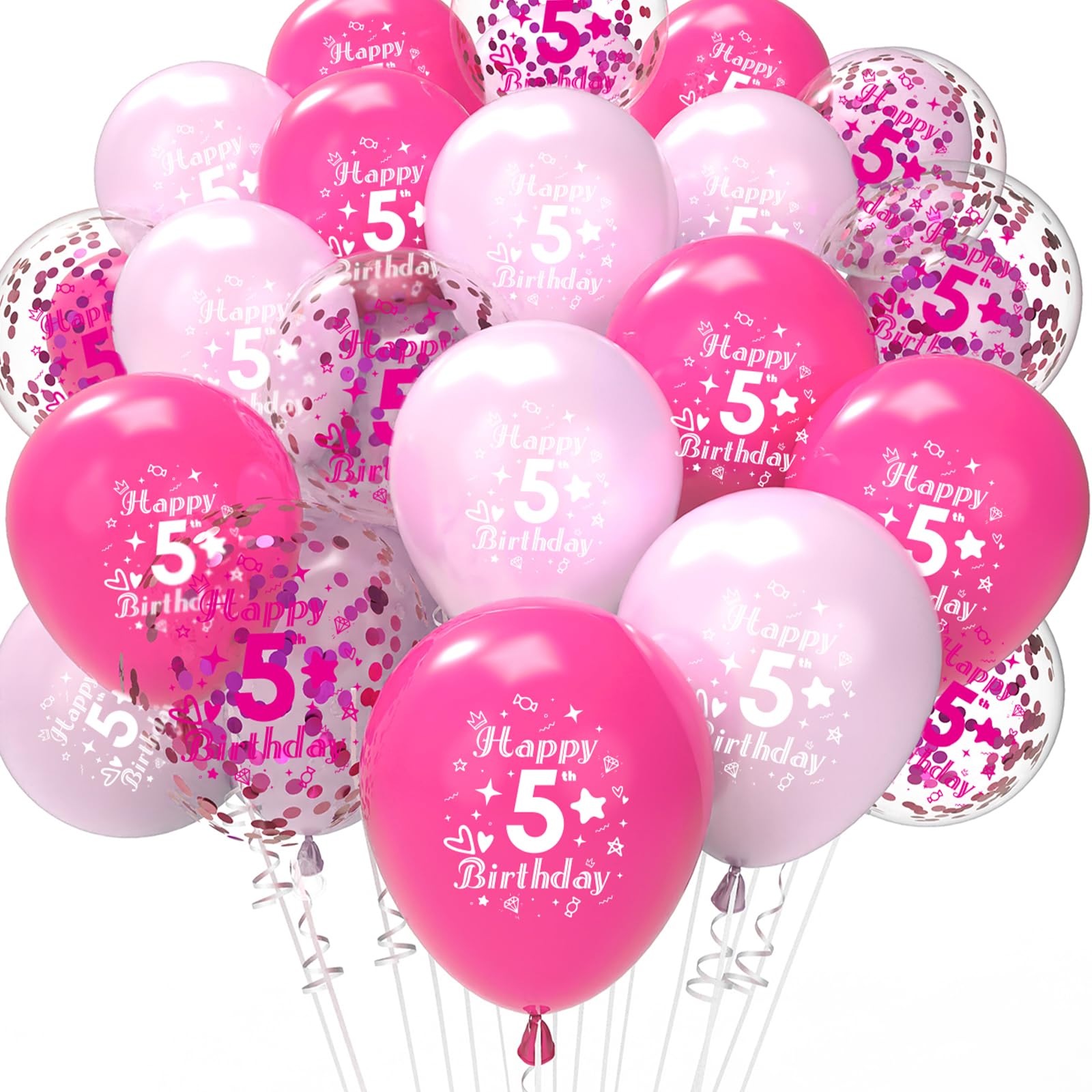 Kit Ballons Hélium Anniversaire 5 Ans – 16 Pièces Rose | Couronne & Chiffre Aluminium | Fête Fille