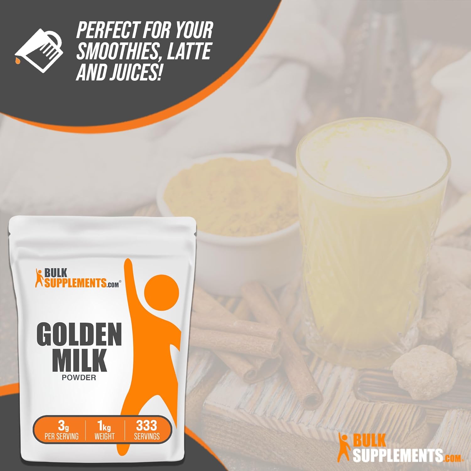 BulkSupplements.com Golden Milk Powder - Golden Milk with Turmeric and Ginger, Black Pepper and Cinnamon Powder, Superfood Supplement - Gluten Free, 3g per Serving, 1kg (2.2 lbs) (Pack of 1)