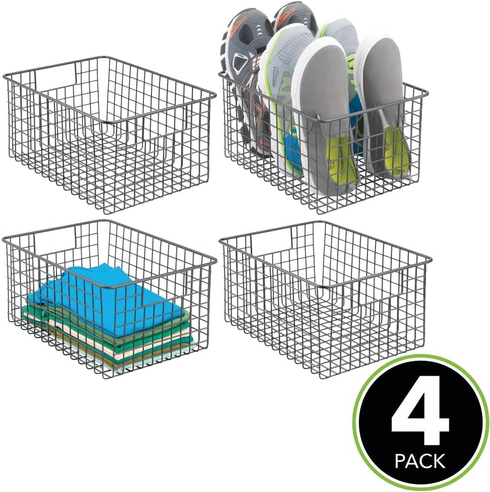 ❤ Crazy Deals mDesign Farmhouse/Vintage Metal Wire Storage Basket Bin with Handles for Organizing Closets, Shelves and Cabinets in Bedrooms, Bathrooms, Entryways, and Hallways, 4 Pack - Graphite One-Day Sale: Up to 80% Off mDesign Farmhouse/Vintage Metal Wire Storage Basket Bin with Handles for Organizing Closets, Shelves and Cabinets in Bedrooms, Bathrooms, Entryways, and Hallways, 4 Pack - Graphite