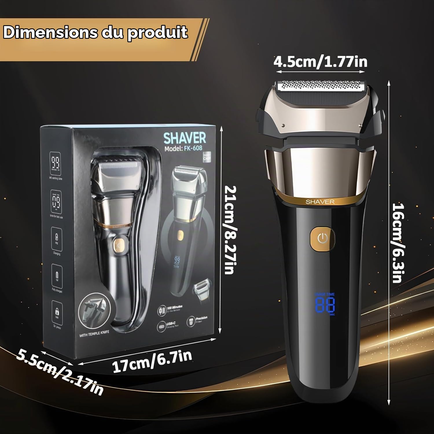 2 en 1 Rasoir Electriques Hommes, avec Écran LCD, Tondeuse Barbe, Rasoir Électrique Rechargeable pour Homme, Wet & Dry, Étanche, Rasage Précis et Doux, pour Soins Corps, Cheveux et Visage