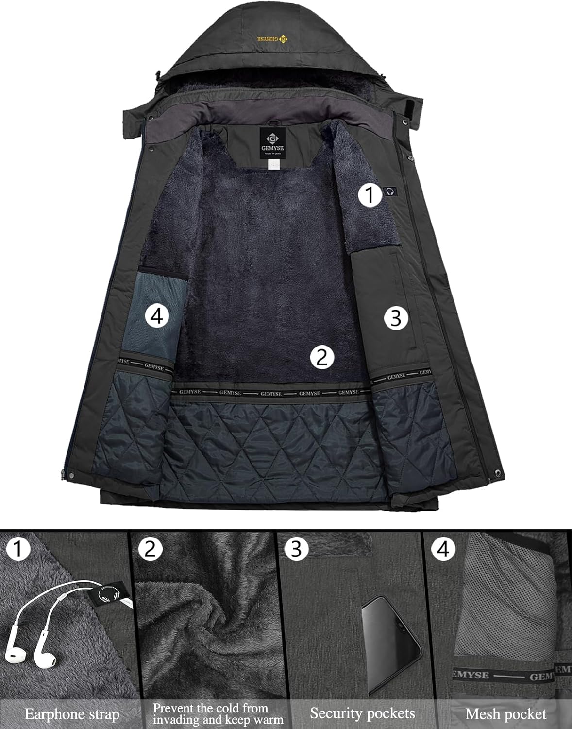 GEMYSE Women's Ski Snow Jacket Warm Winter Waterproof Coat Snowboard Rain Jacket Hooded Windproof Windbreaker - Image 6