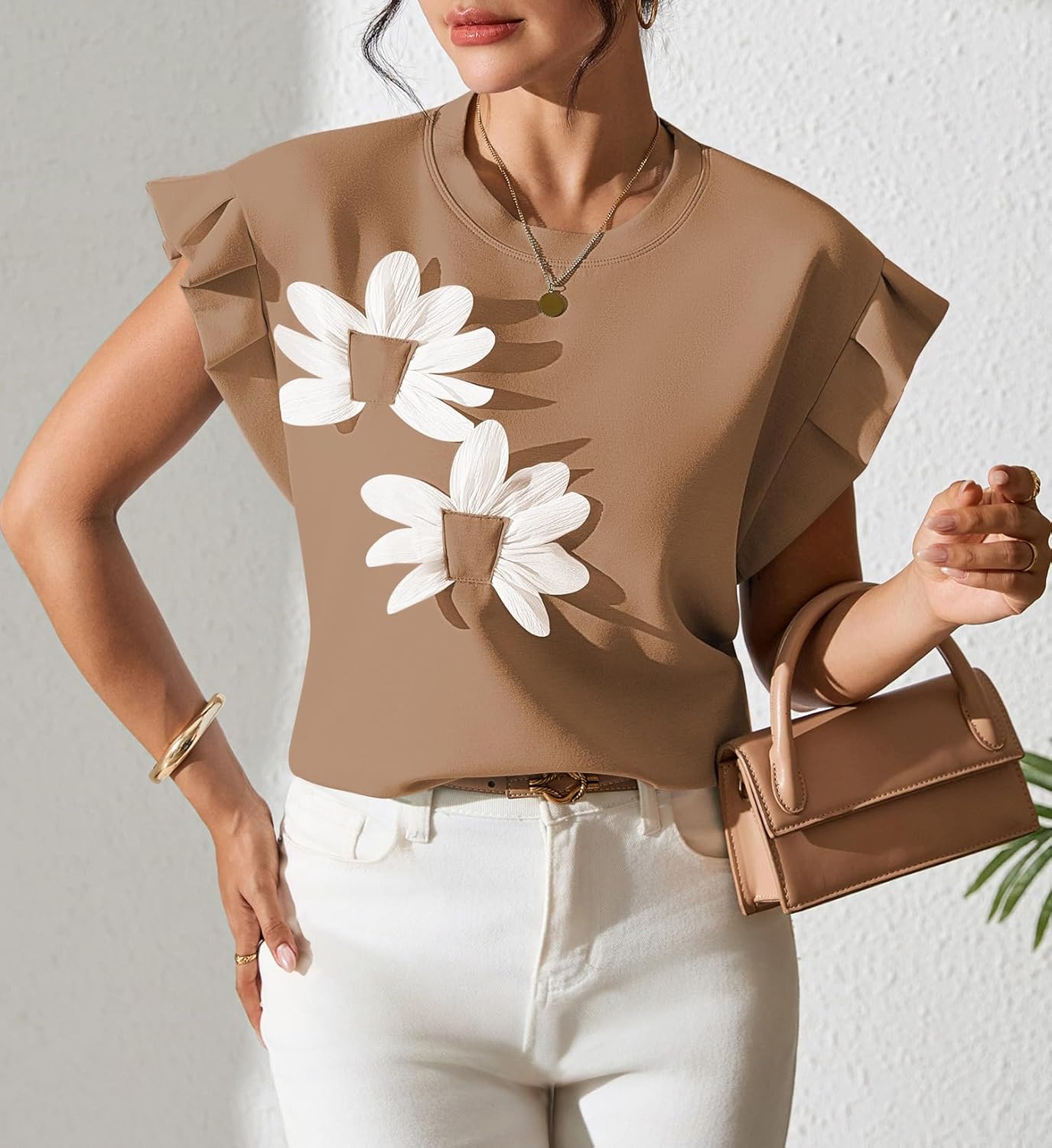 Pink Queen Womens Summer Tops 2026 Fashion Floral T Shirts Ruffle Cap Sleeve Casual Blouses - Image 5