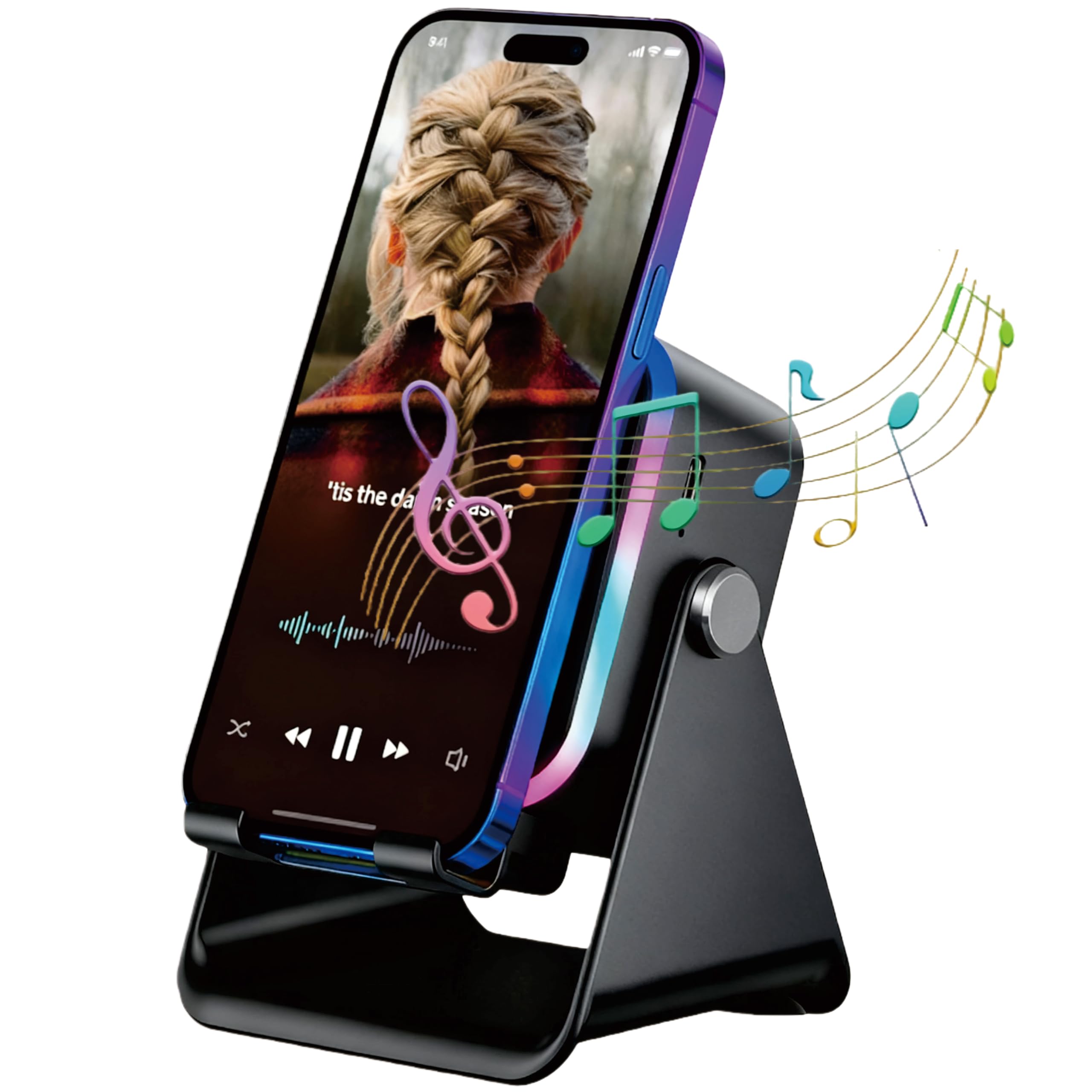 Induction Speaker, Innovative Tech Wireless Speaker Stand for Cell Phone Stand Holder with Bluetooth Audio Speaker Amplifier Dock Induction for iPhone/Samsung/iPad Black-image-37