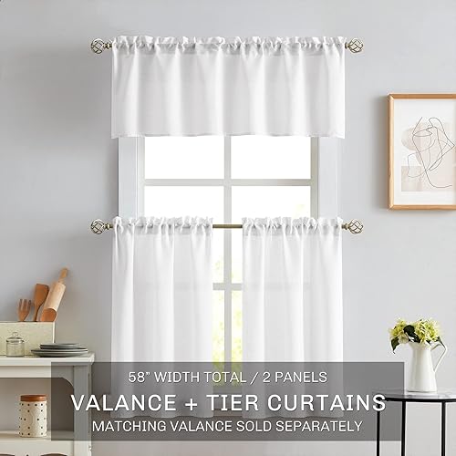 Miniatura 7 de Melodieux Cortinas semitraslúcidas blancas de 36 pulgadas de largo para cocina, cafetería, dormitorio, ventanas pequeñas, bolsillo para barra,
