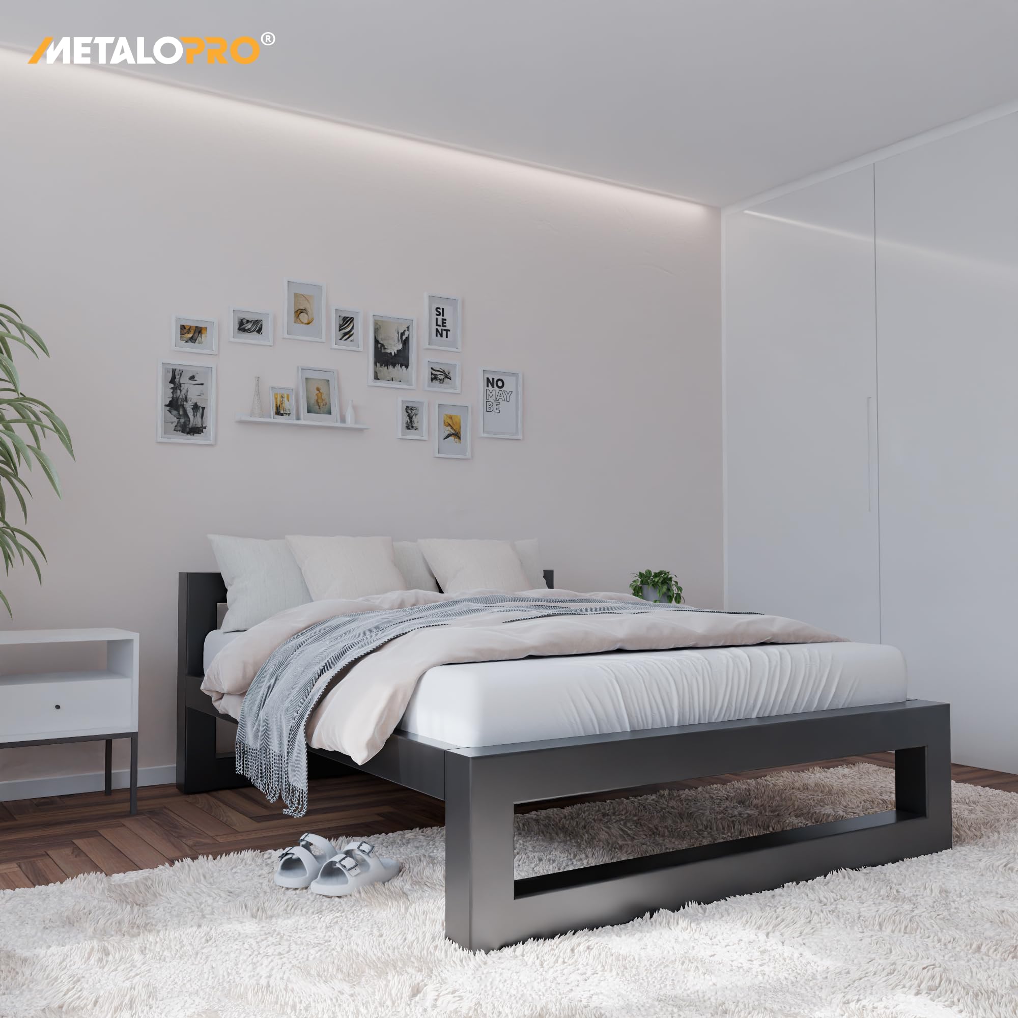 Massives Bettgestell – Metall Bettrahmen bis 1000 kg belastbar, Robuster Metallrost ohne Quietschen, Viel Stauraum, Schnelle Montage <15 Min, Modernes Design – 180x200 cm