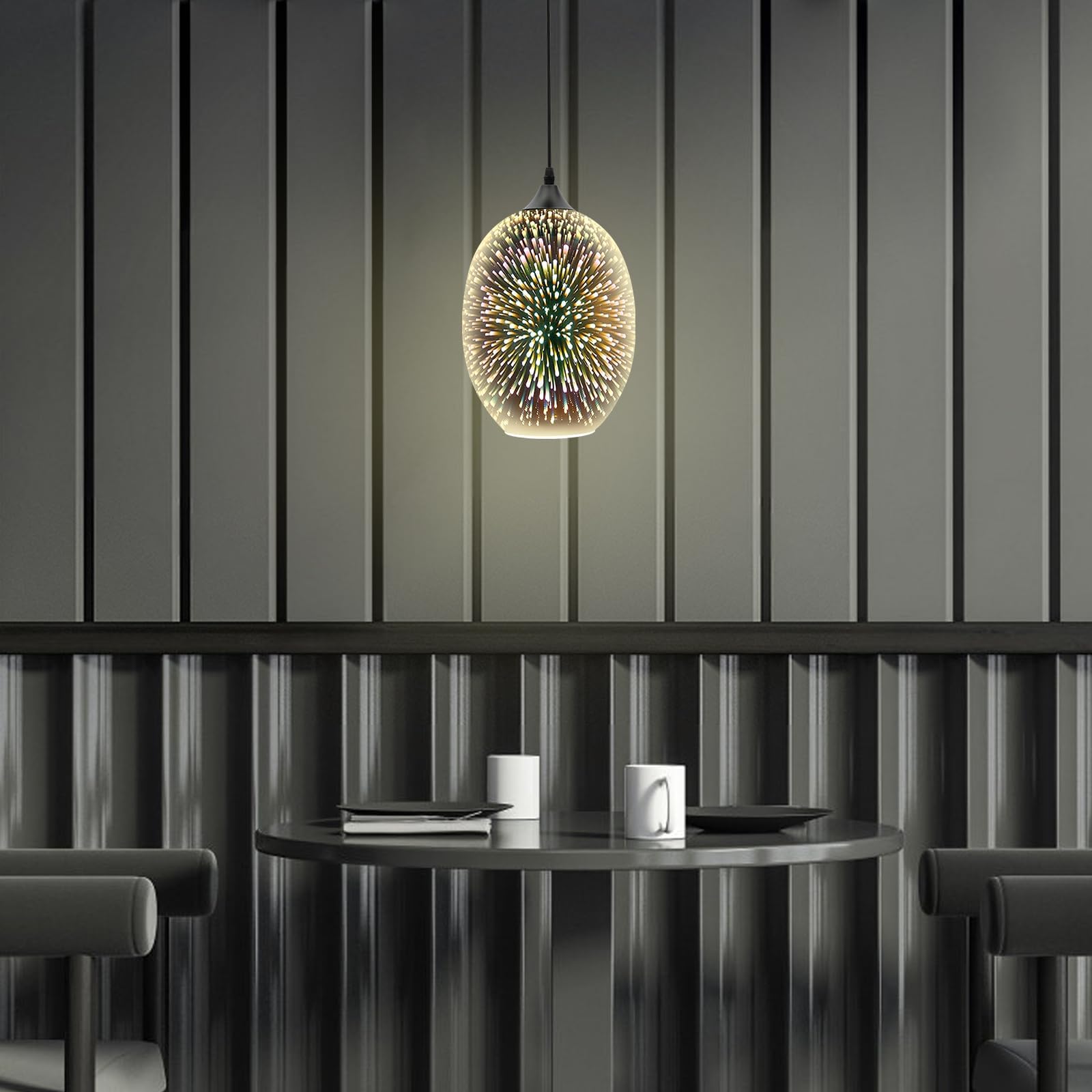 Szklana lampa wisząca 3D, nowoczesna lampa wisząca z regulacją wysokości z oprawką E27, stylowa lampa sufitowa do salonu, sypialni, jadalni i kuchni, lampa szklana, srebrna, bez źródła światła