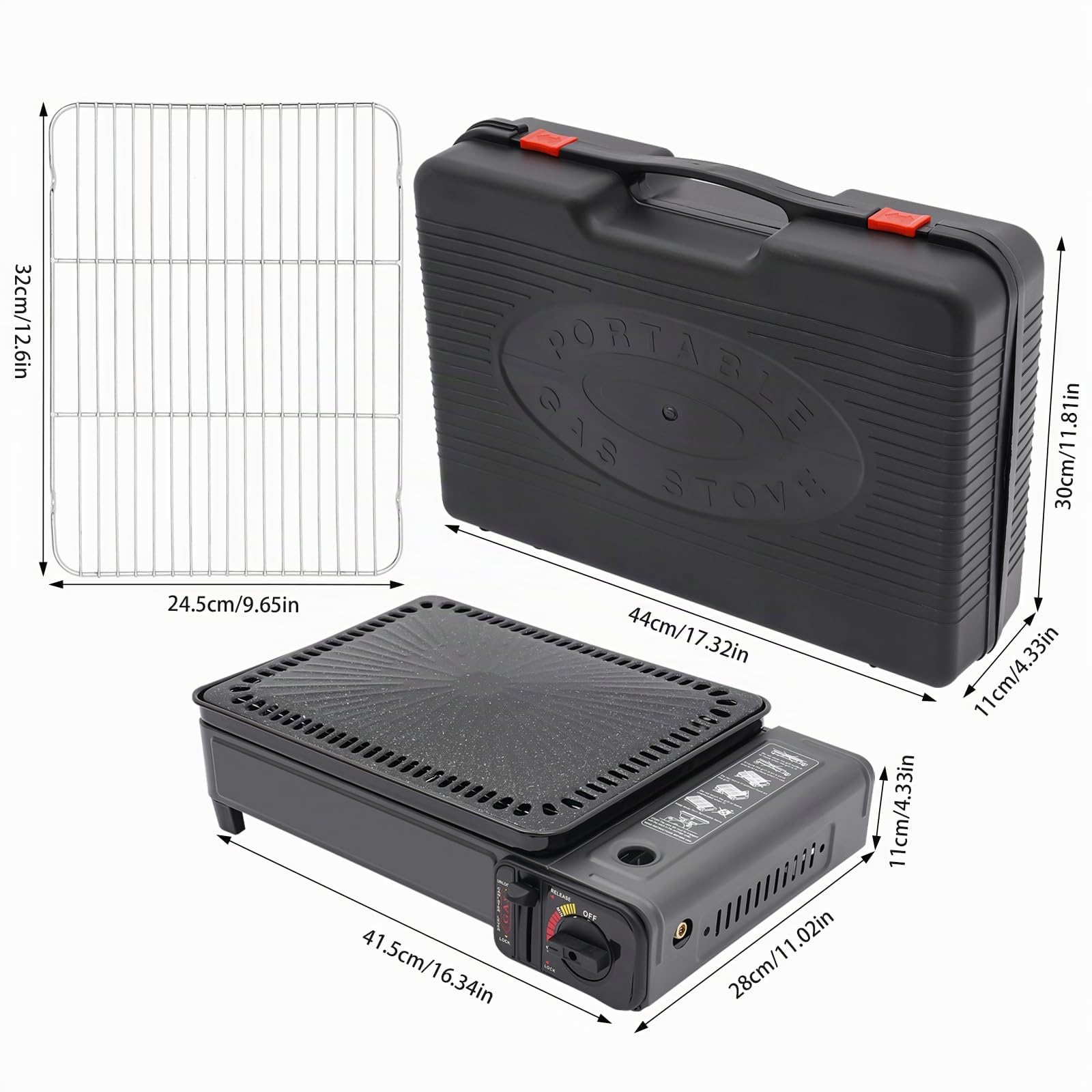 Barbecue a gas butano da campeggio, piccolo barbecue a gas con rete per barbecue, teglia, pennello, clip per alimenti e valigetta per il trasporto, set per barbecue da campeggio, barbecue portatile,
