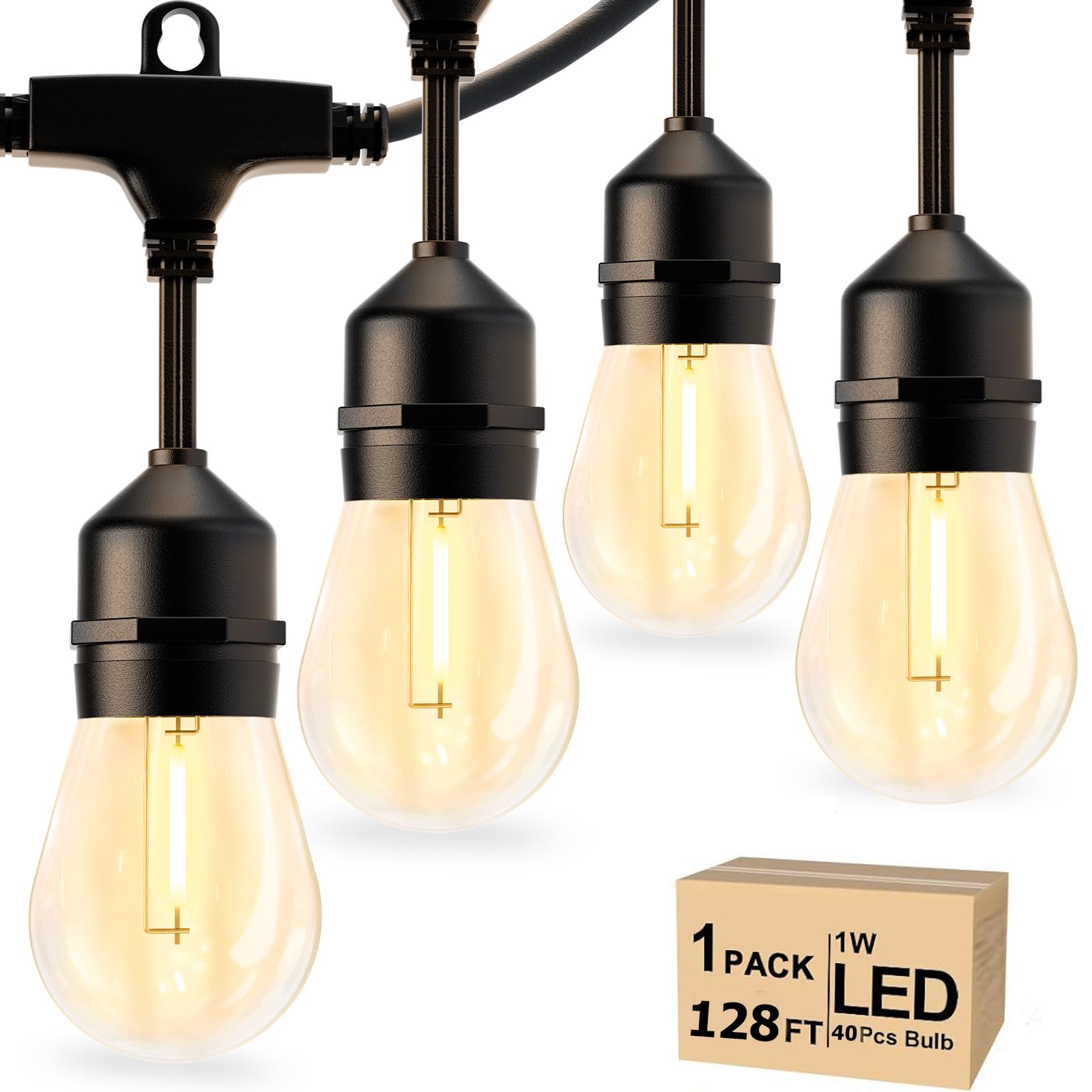 Svater Lichterkette Außen LED, 38m S14 Vintage-Stil, Wasserdicht IP65, mit 1W 80lm LED Glühbirne Austauschbare, Splitterfrei Bruchsichere, E27 Sockel, LichterketteAußen Innen Klassisch Warmweiß