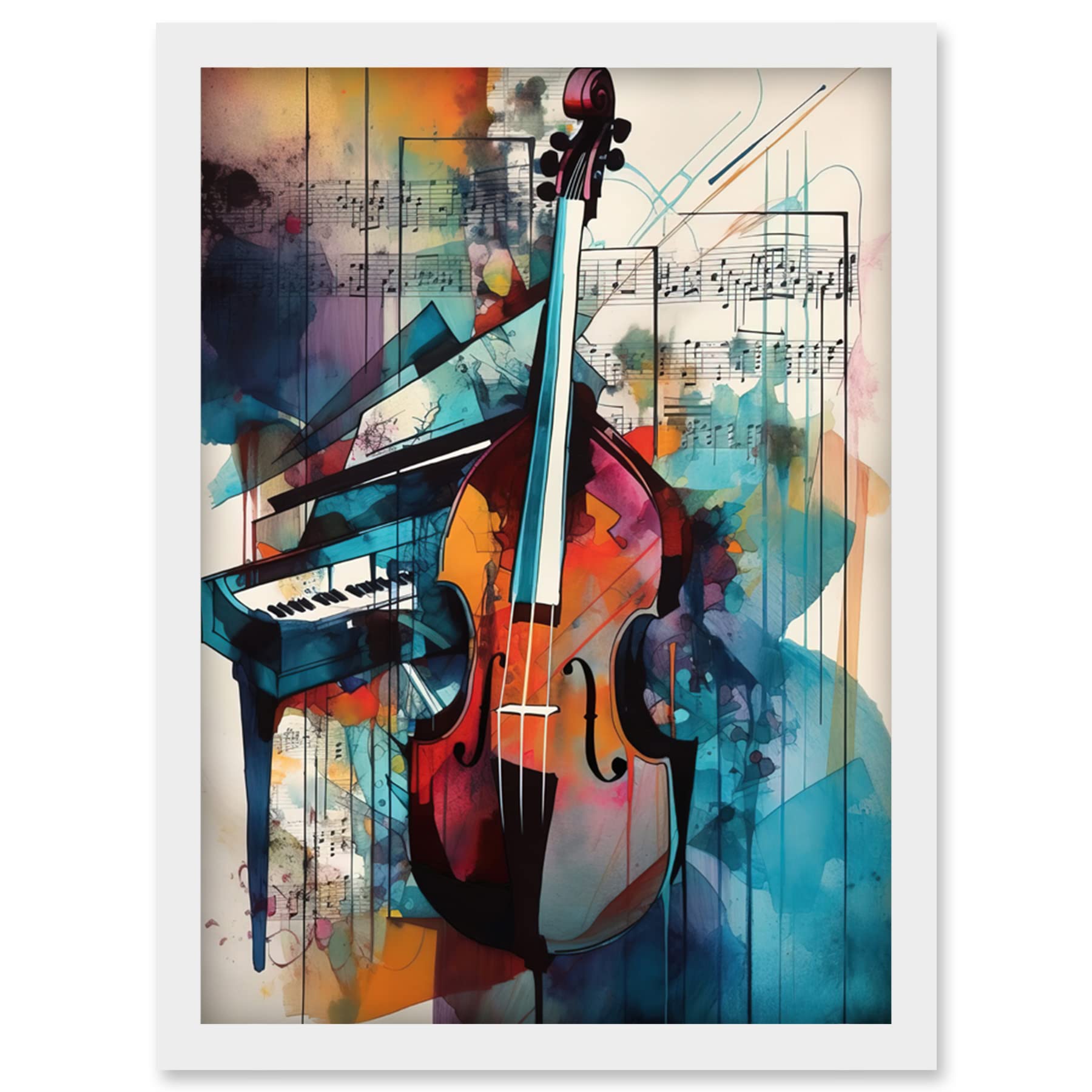 Artery8 Violin and Piano Classical Music Note Melody Concerto Abstract Modern Watercolour Painting Artwork Framed Wall Art Print A4