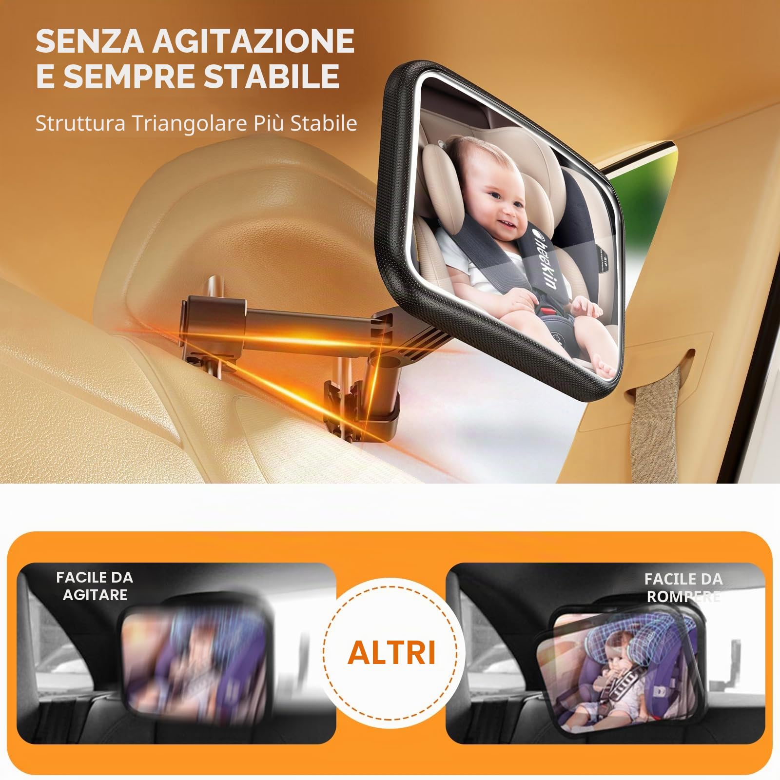 Specchietto Retrovisore Bambini Specchio Auto Bambino con Luce Specchio Retrovisore Bambino 360° Orientabili e Infrangibile Specchio Macchina Neonati Sedile Posteriore Ampio e Chiaro (A)