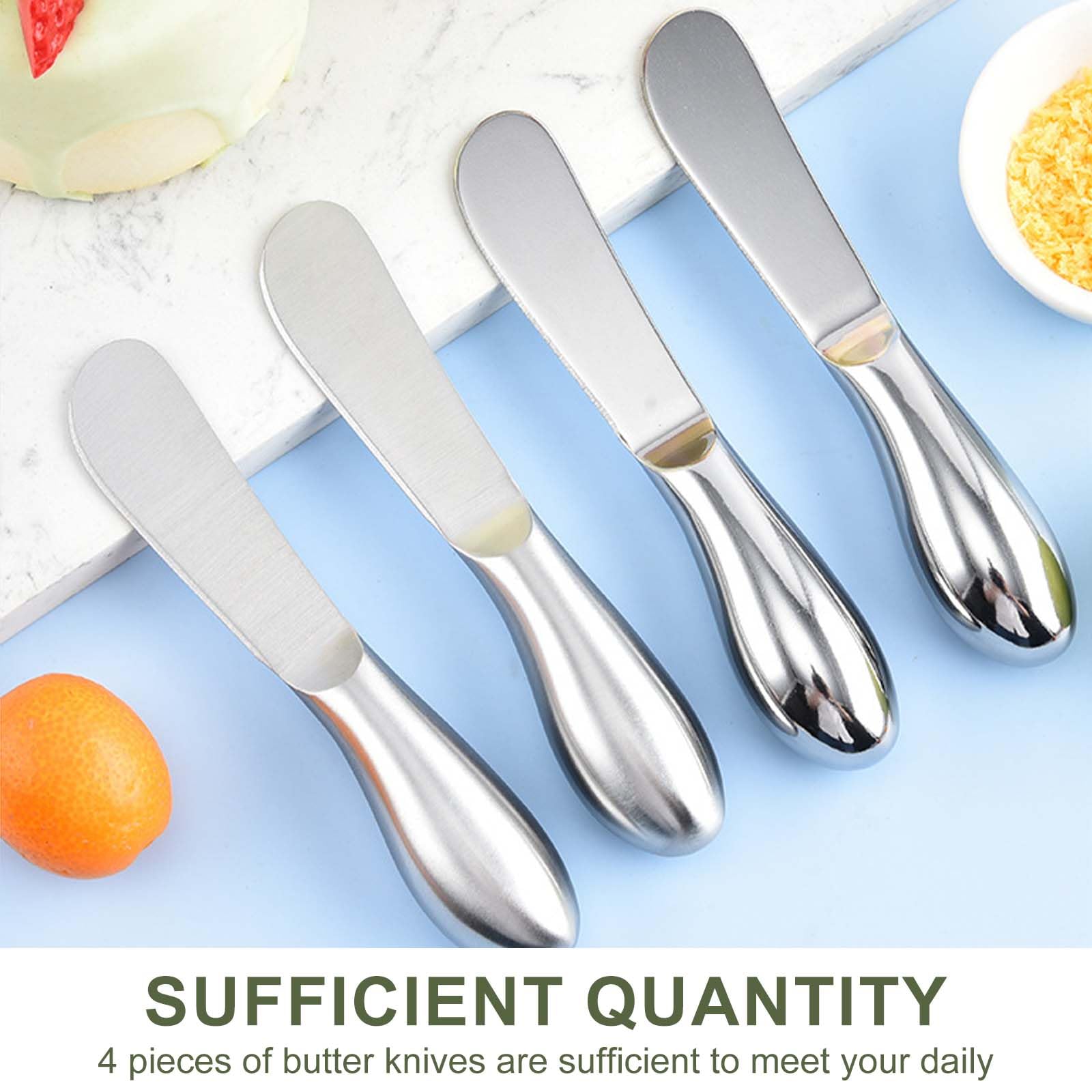 4 Piezas Cuchillo Mantequilla de Acero Inoxidable Pequeños Cuchillo Untar 13.5 x 2.5 cm Untadores de Mantequilla Untador de Mantequilla para Esparcir Queso Mermelada Pan Crema (Plata)