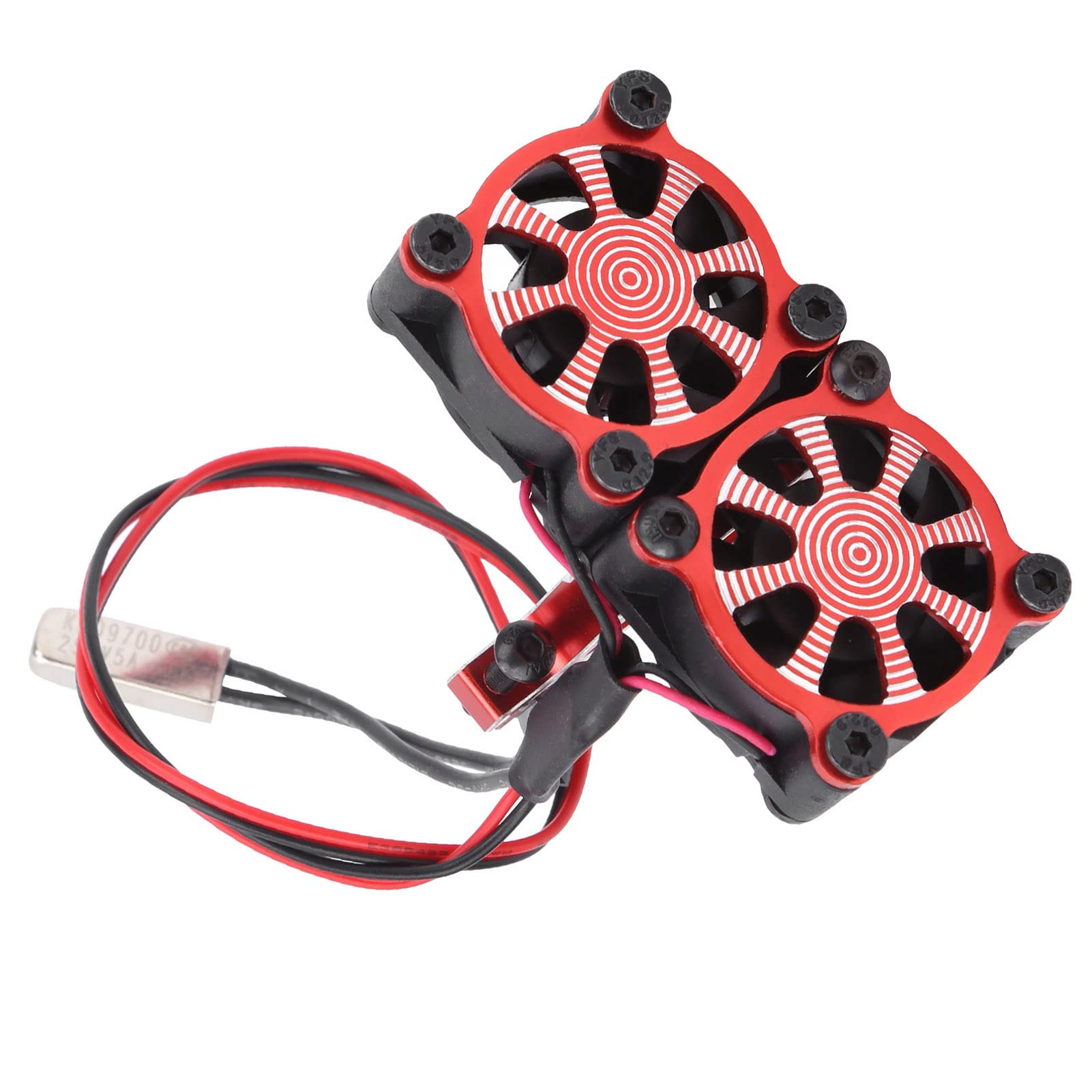 Dissipateur de Chaleur en Aluminium avec Double Turbo Pèche de Chaleur Ventilateurs de Refroidissement de Moteur électrique RC pour Moteur de Voiture RC 1/10 36mm(Rouge)