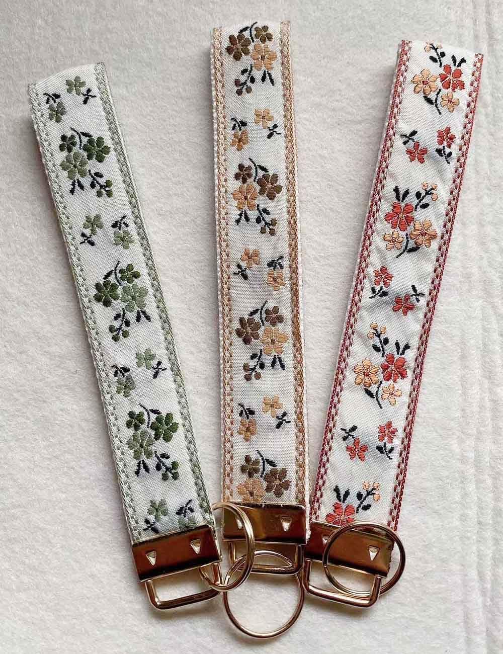 BattleTim Floral Embroidered Fabric Keychain Wristlet Key Fob Keychain Car Key Chain Holder Handmade Wristband for Women - Image 9