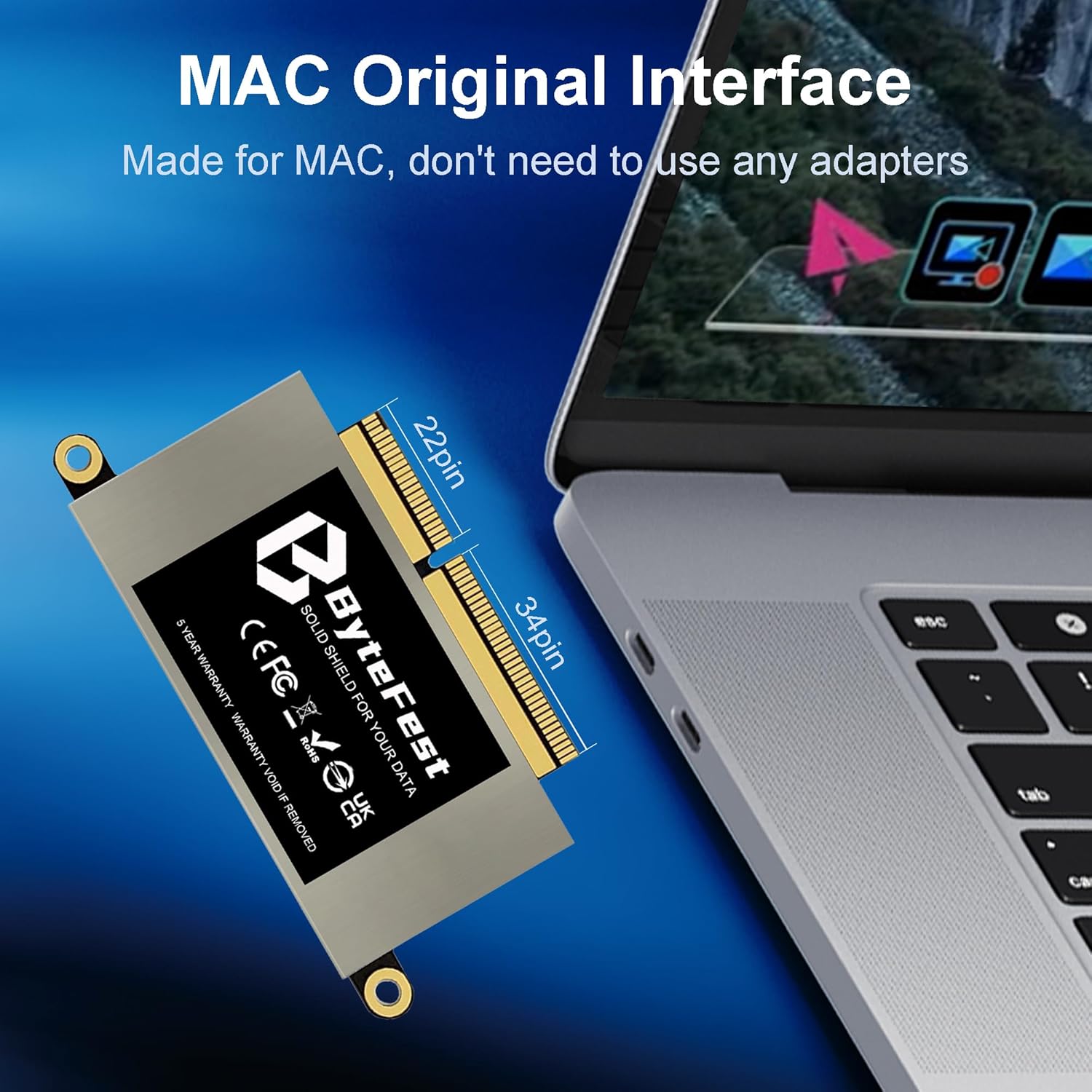 SSD 256GB, NVMe PCIe 3.0x4, Replacement for MacBook Pro Retina 13" A1708 (Late 2016, Mid 2017) EMC 2978/3164 Non-Touch Bar Models