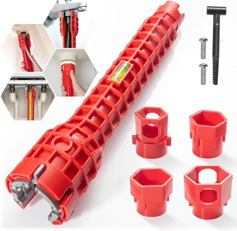14 in-1 Multifunctional Sink Faucet Installer Wrench - Plumbing Tool for Bathroom/Kitchen Toilet Pipe Repair & Installation (Red)