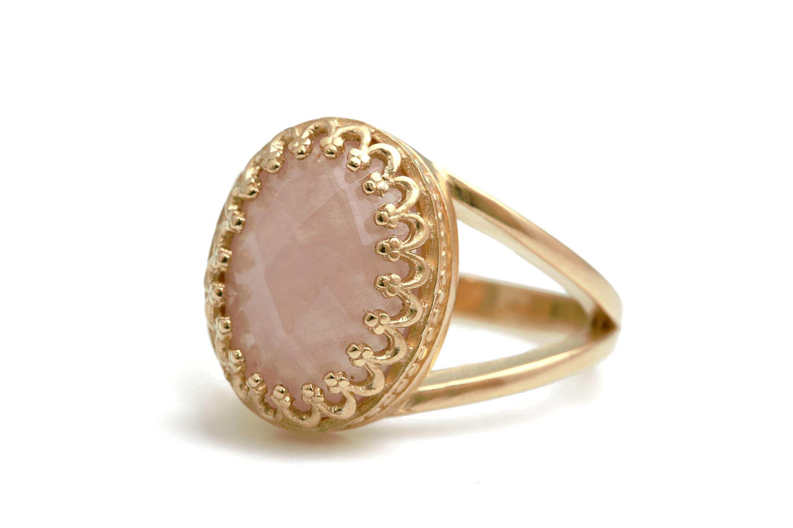 Anillo Femenino de Cuarzo Rosa de Anemone Jewelry - Chic 14x10mm Cuarzo Rosa en Plata de Ley 925 - Anillos de Plata de Ley Hechos a Mano para Mujeres - Anillo de Novia, Anillos de Moda - Caja Gratis