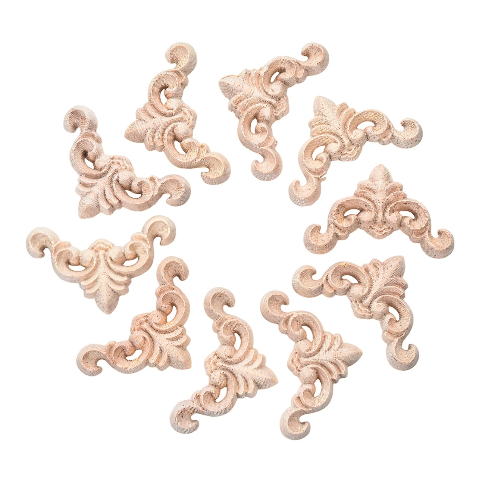 10PCS Unfinished Wood Little Onlay Appliques Decoration (Dia-4cm/1.57"), Unpainted Corner Carving Craft Decals for Home Chests Cabinet Cupboard Dresser Bed Wall Wardrobe Furniture-picture-25