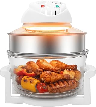 18Qt Glass Air Fryer Non Toxic Extra Large, Halogen Convection Oven with Viewable Glass, 1400W, Adjustable Temperature and Timer, for Meals French Fries Chicken Healthy Cooking