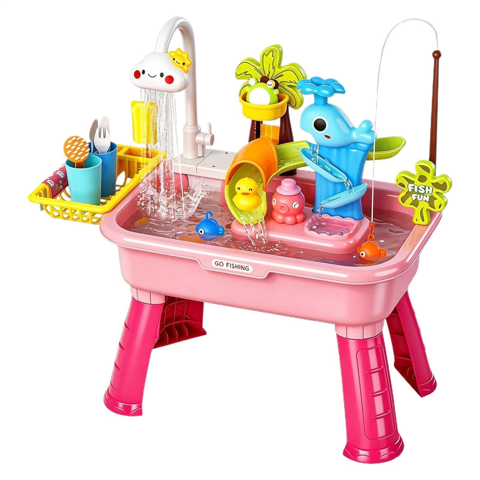 Kinder Spielwaschbecken mit fließendem Wasser,Elektrisch Batteriebetriebene Wasserspieltisch-Rutsche | Angelspielset,Für Und Mädchen, Zuhause, Garten, Kita, Kindergarten, Kinderkrippe, Vorschule
