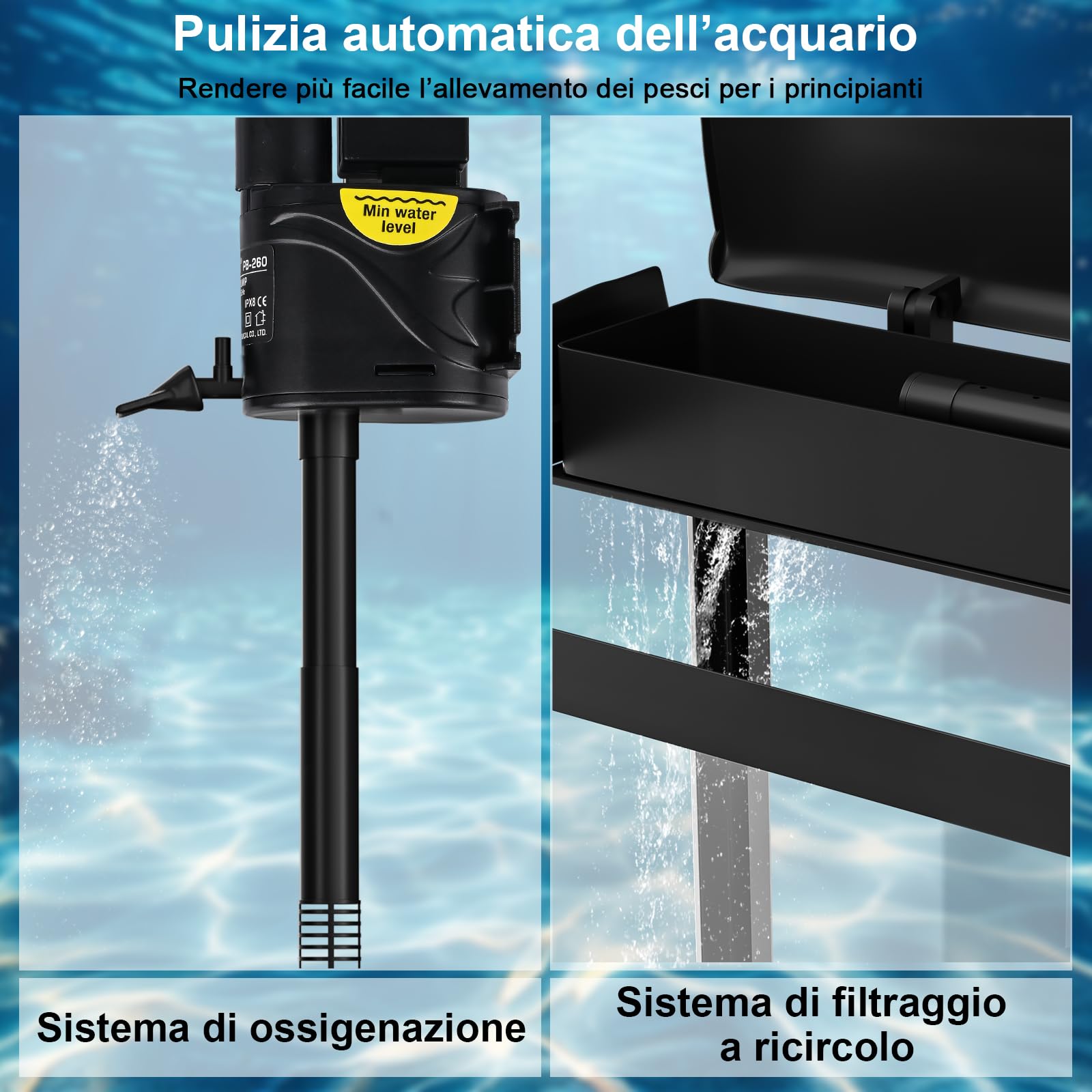 Acquario in Vetro Acquario Completo Acquarios Per Pesci Rossi,con Illuminazione a LED e Sistema di Filtraggio,10 Litri,Nero,Set Per Principianti