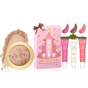 KIMUSE Baked Foundation & 3 Pack Tinted Lip Butter Hydration Balm