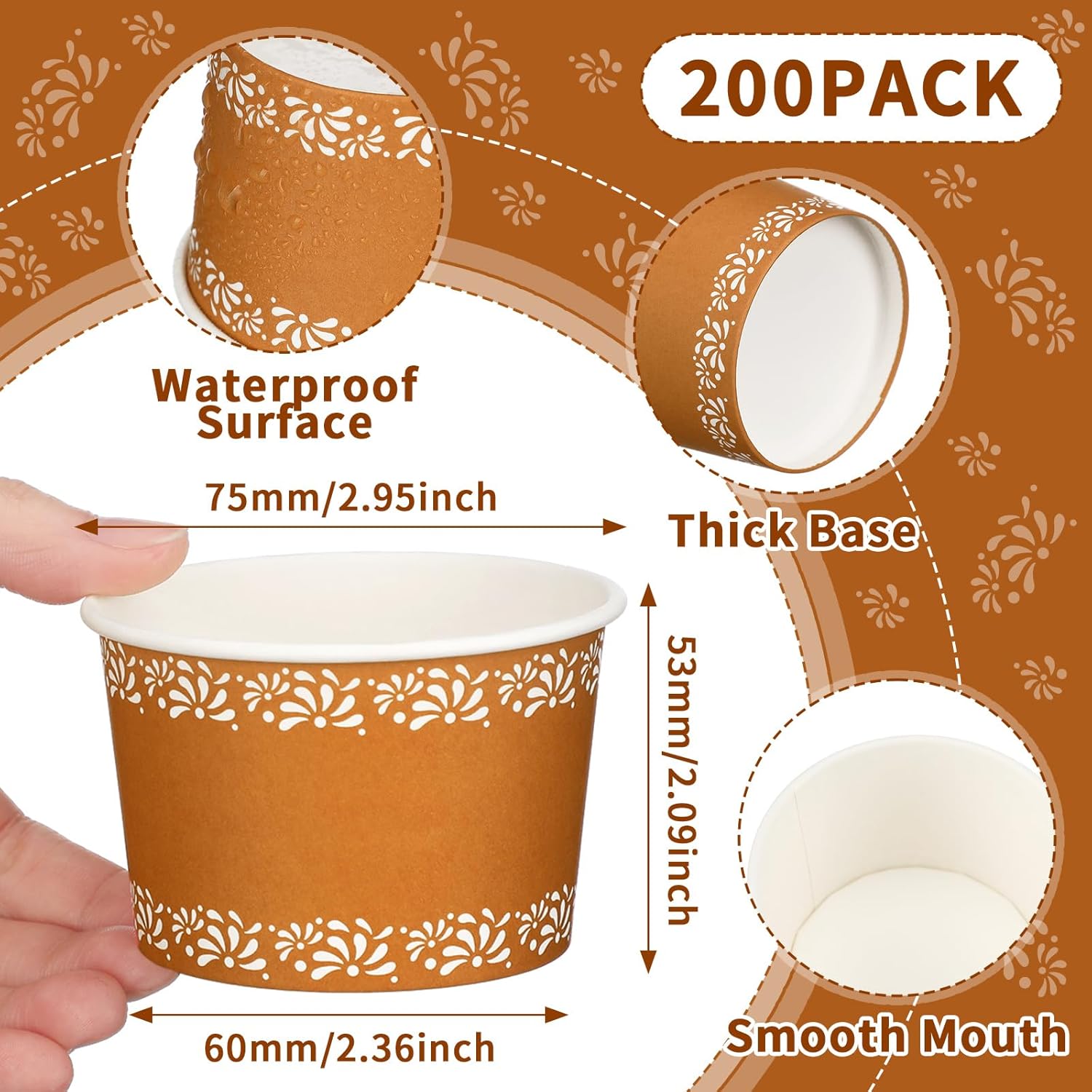 200 Pcs 8 oz Mexican Paper Bowls Cups Cielito Lindo Party Decoration De Barro Mexican Soup Bowls Fiesta Flower Terracotta Paper Snack Cups for Birthday Ice Cream Dessert(White Flower)
