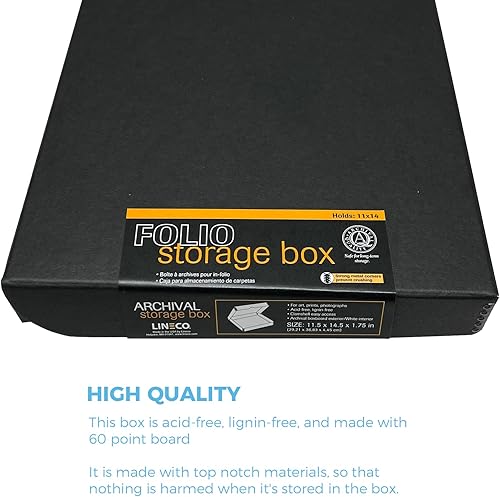 Vista 51 de Lineco Caja de almacenamiento de folio, diseño de concha con borde de metal. 16.5 x 20.5 x 1.75 pulgadas, cartón archival, conserva fotos, tarjetas