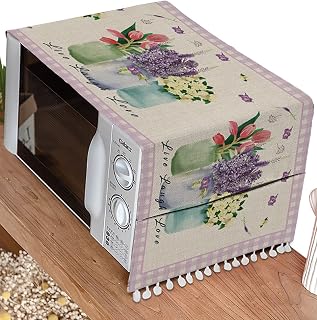 Microwave Oven Dust Cover, Lavender Tulip Jasmine Flower Vase Summer Vintage Watercolor Floral Anti-Slip Refrigerator Dust Cover Washing Machine Top Cover with Storage Pockets 21" X 51"
