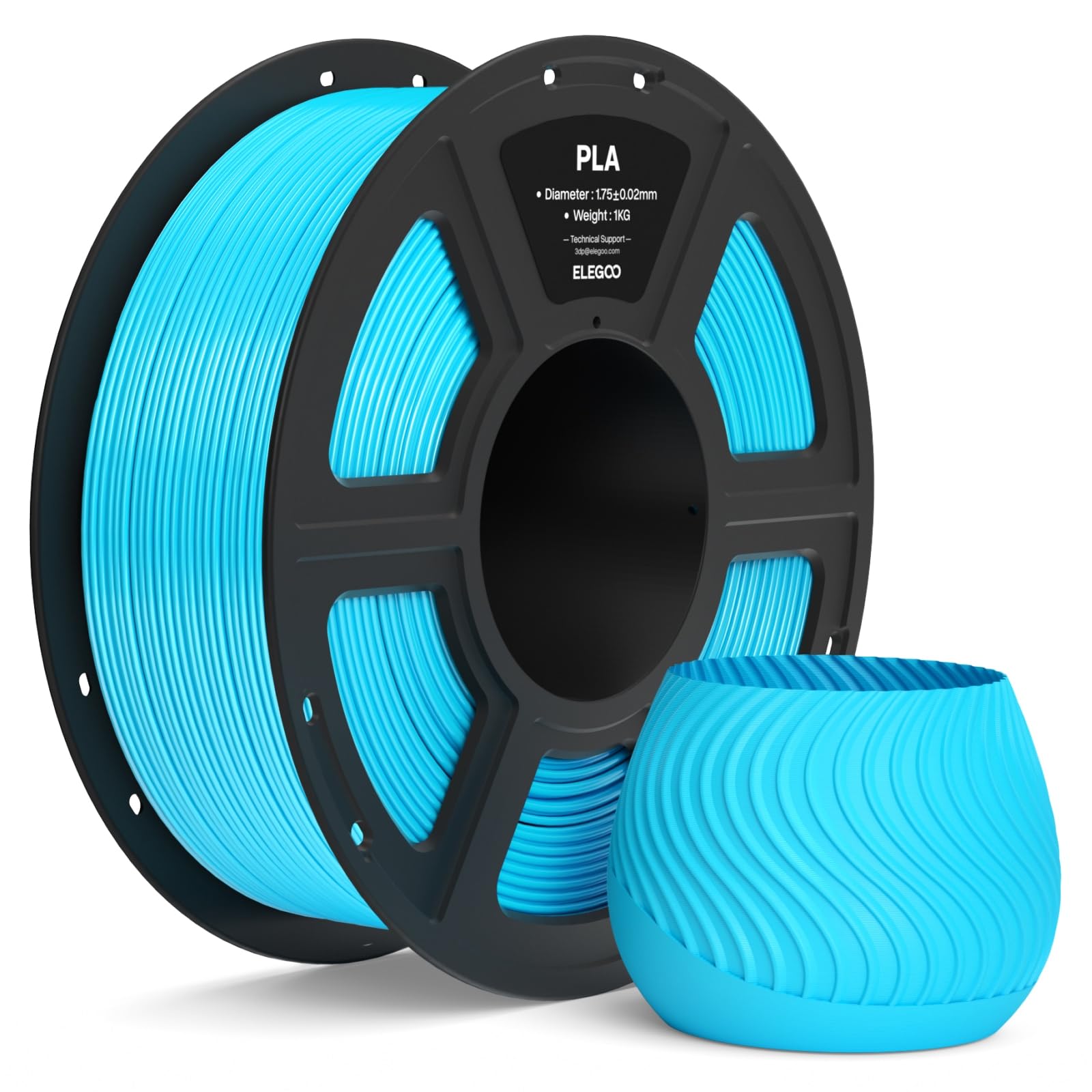 ELEGOO PLA Filament 1,75 mm Himmelblau 1 KG, Filament-3D-Druckmaterialien 3D Drucker Filament, Maßgenauigkeit +/- 0,02 mm, 1KG Kunststoffspule Passend für die Meisten 3D Printer