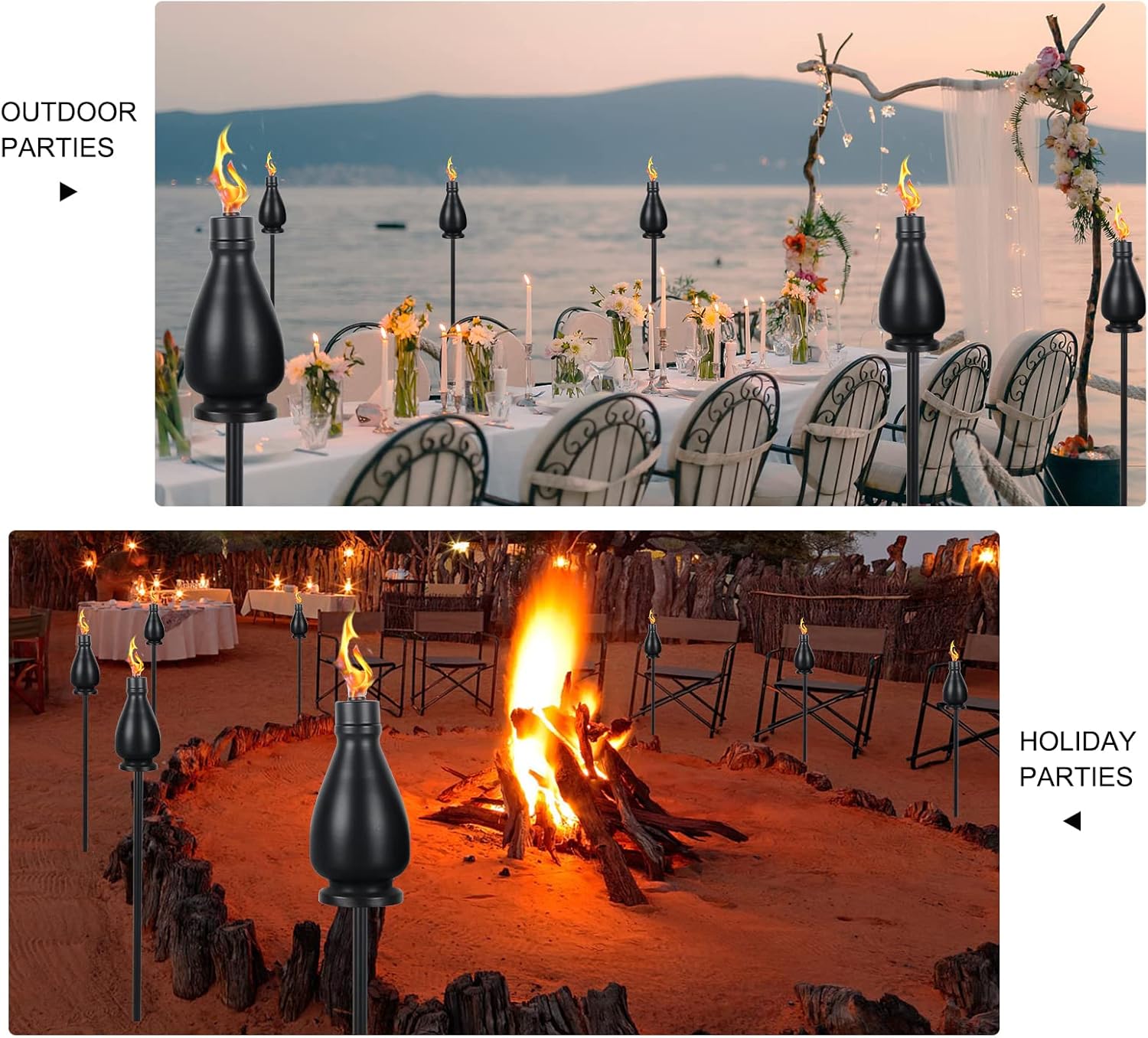 tewei 4 Pack Black Metal Citronella Torches Outdoor, 60 Inch Garden Torches for Outside, Upgraded Wrought Iron Torches for Yard, Black Tabletop Torch Decorative Light for Backyard Pathway Patio Party