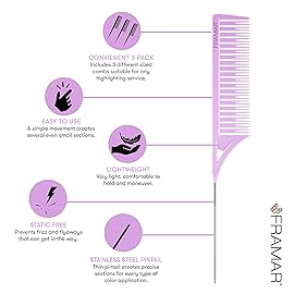 FRAMAR Dreamweaver Highlight Comb Set - Professional Highlighting Comb With Parting Tip, Hair Dye Comb, Foiling Combs For Highlighting, Highlight Combs For Highlighting - 3 Pack Pastel