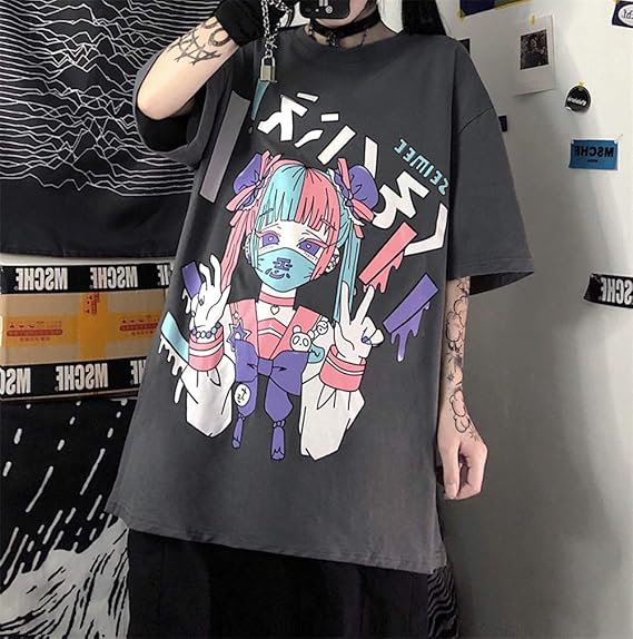 最新情報 アニメ 好評 新品 Tシャツ 病みかわいい 原宿系 かっこいい レディ スファッション 長袖 プリント 女の子 ブラック コットン B 4q 財布 帽子 ファッション小物 Lessaadv Com Br