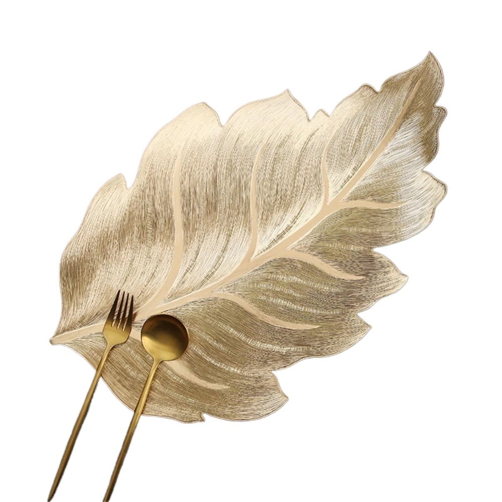 PVC Dining Table Mat Gold Leaf Placemat Heat Resistant Washable Coaster Dining Mat Waterproof Wipeable Table Place Dinner Decoration(Gold B)