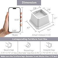 Vista 2 de Elevadores de cama de 3 pulgadas, elevadores de muebles de cama resistentes, elevadores de 1,500 libras para sofá y mesa, juego de 4, color blanco
