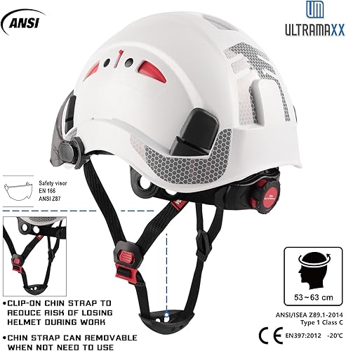 Miniatura 2 de UM ULTRAMAXX Casco de seguridad, aprobado por ANSI Z89.1, casco de trabajo ligero ventilado, con suspensión de trinquete ajustable de 6 puntos,