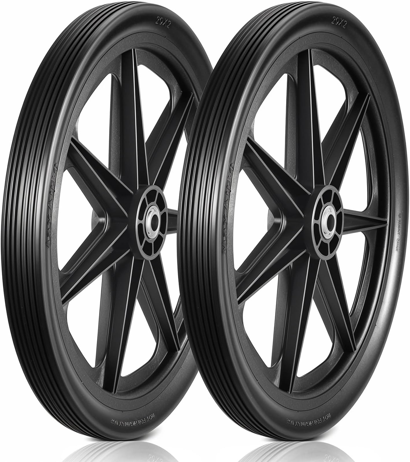 MaxAuto 20x2.0 Rim Flat Free Cart Tire and Wheels Assembly for the Garden Yard Cart, Wheelbarrow, Garden Trailers, 20x2" Non-inflated Tires with 3/4" Bearing, 2 Pack