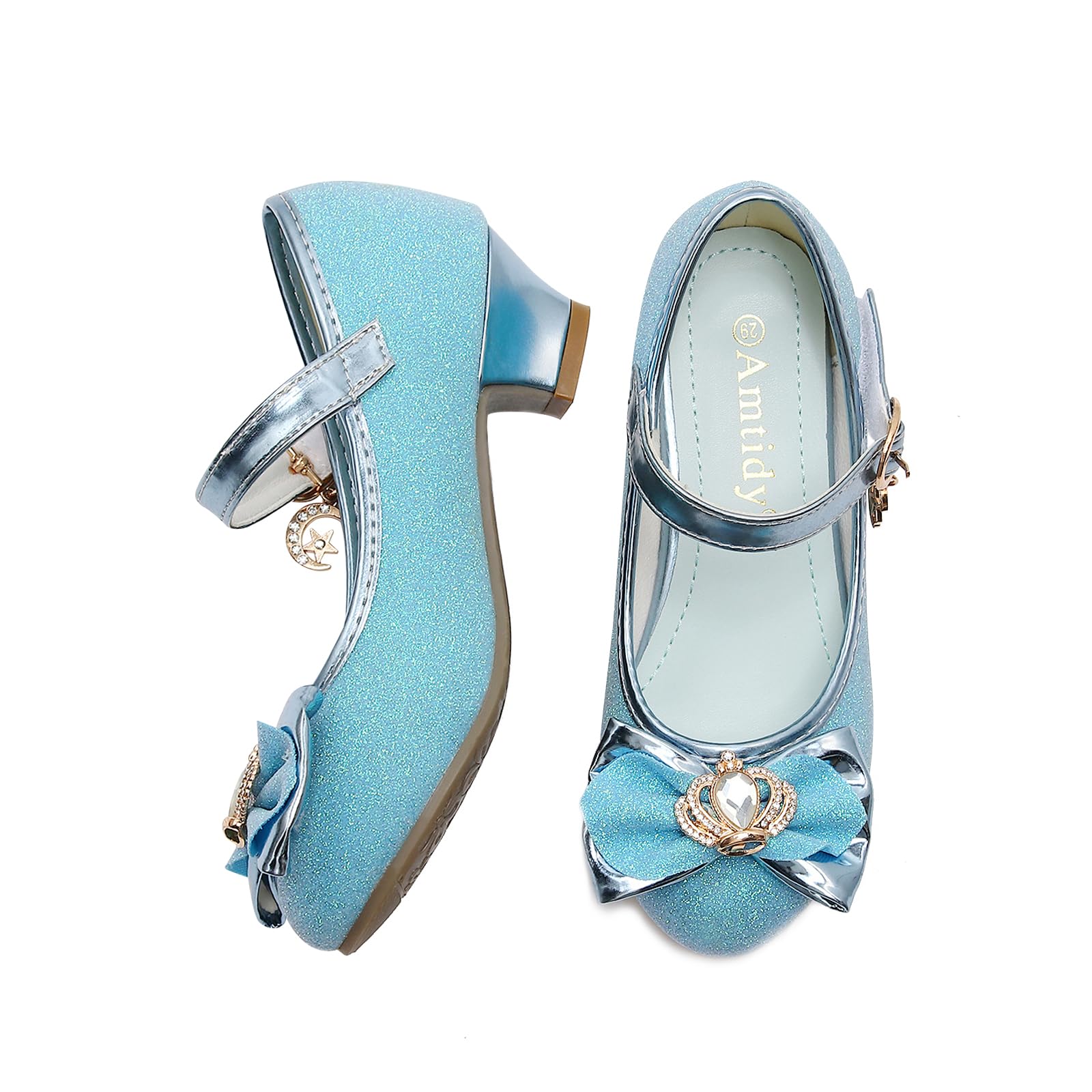 Amtidy Girls Dress Shoes Mary Jane Wedding Party Shoes Glitter Bridesmaids Princess Heels