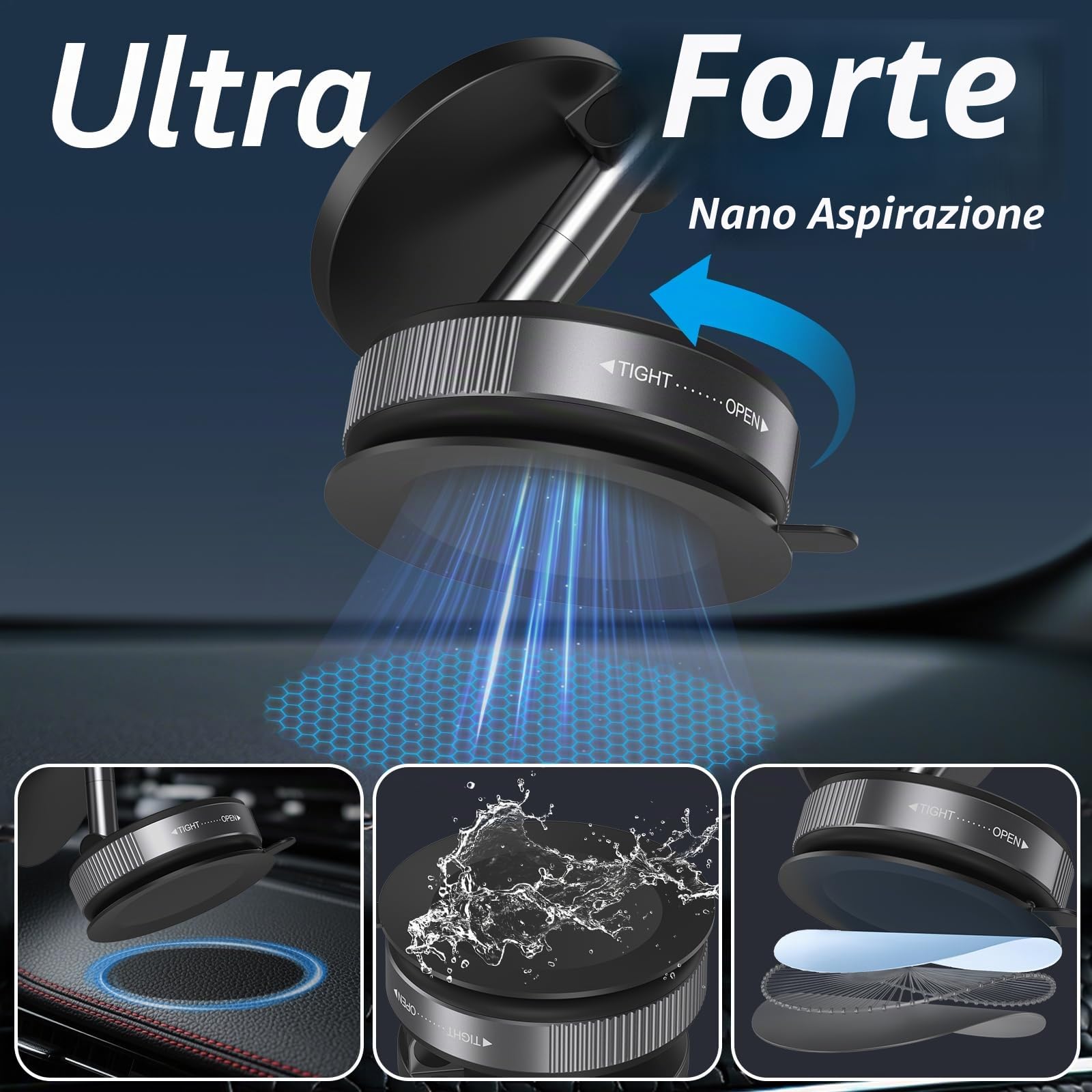 Supporto da auto magnetico con ventosa per telefono cellulare Magsafe, Supporto telefono auto a ventosa ultra regolabile 360° per iPhone 17 Pro Max 16 15 14 13 12 Air Plus (Nero)