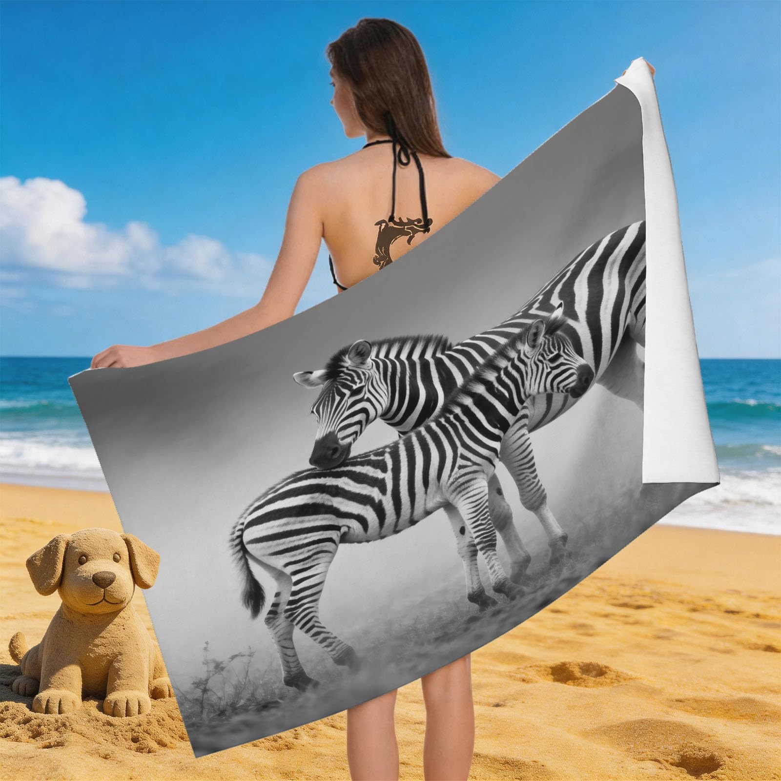 Leichong 3D Zebra Beach Towel Microfiber Soft Quick Dry for Adults, Wild Animal Bath Towel Lightweight Soft Absorbent for Travel Swimming Pool Sports, 75 x 150 cm