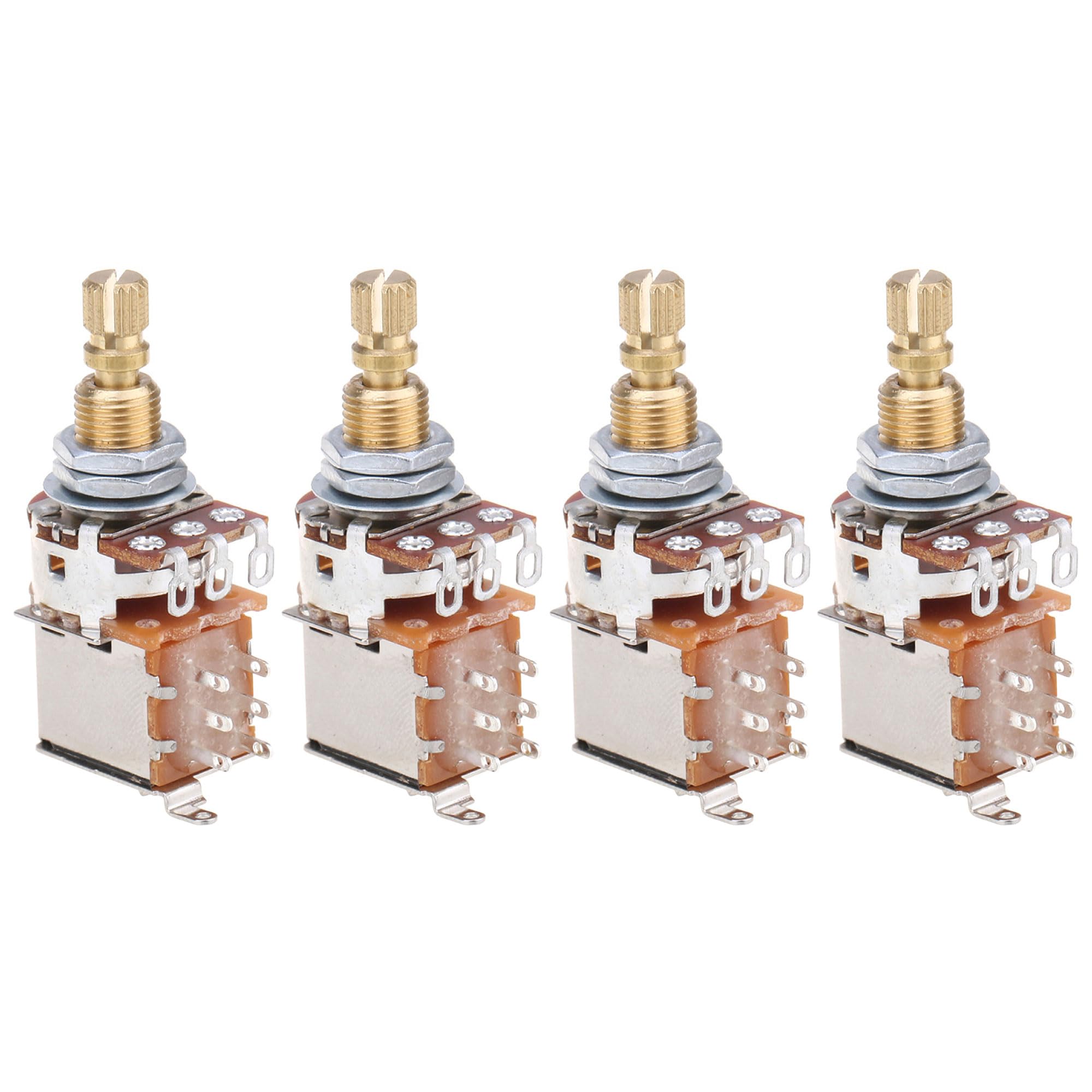 Musiclily Pro B250K Brass Pots Metric Split Standard Shaft 9.5mm Push-Push Linear Taper Potentiometers for Electric Guitar Bass (Set of 4)