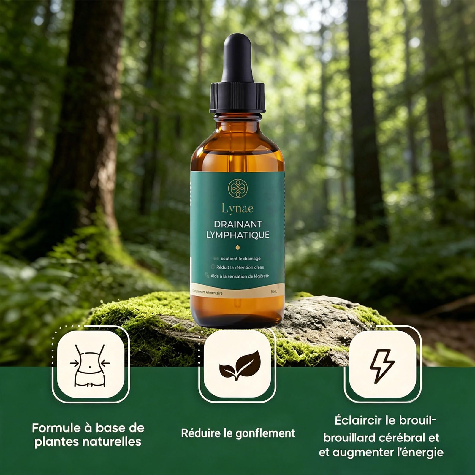 Lynae Drainant Lymphatique Goutte, Lynae Drainage Lymphatique Corps Complet, Mélanges à Base de Plantes Naturelles, Sans Gluten, pour Femmes et Hommes (2 flacons)