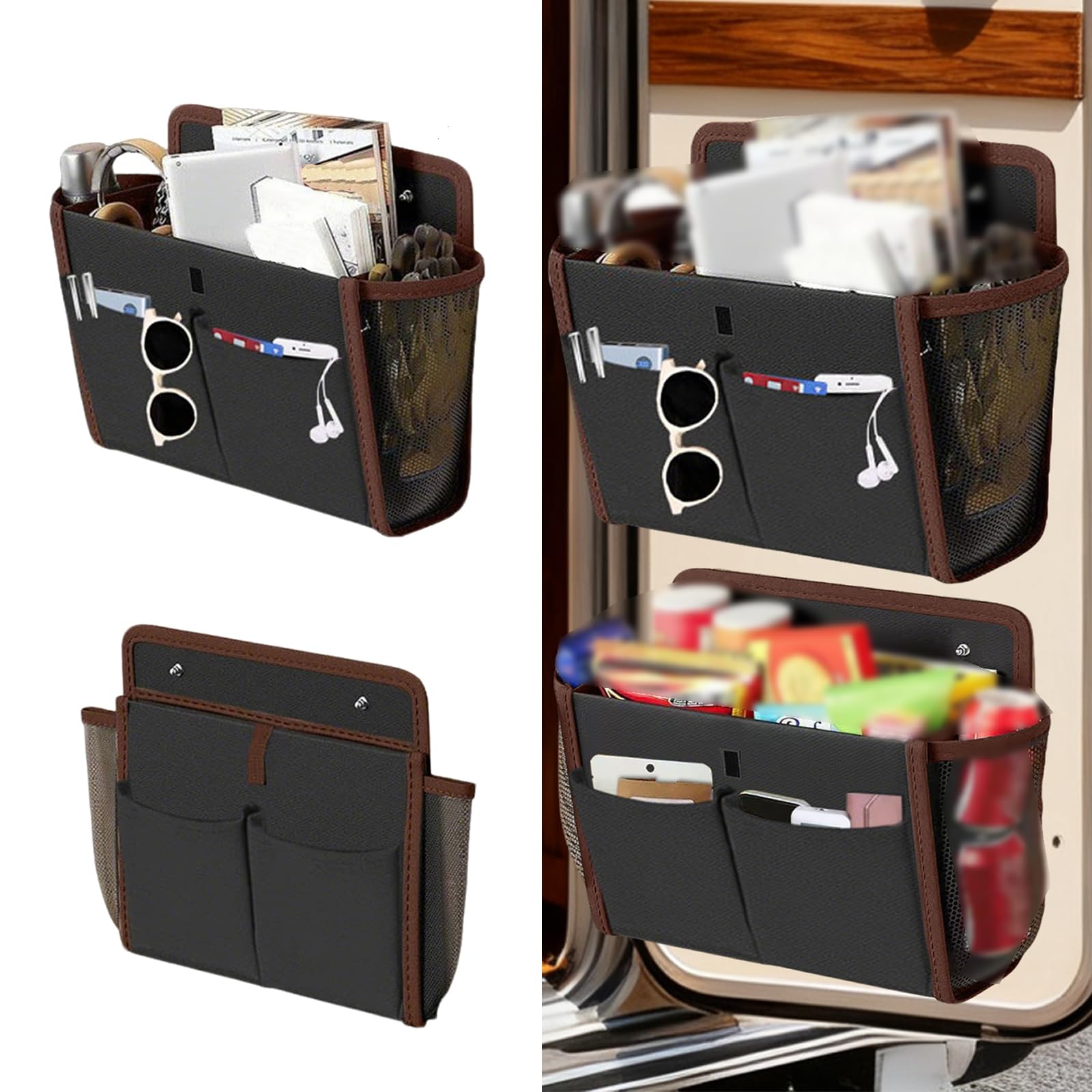 Organizer per camper, 2 pezzi, autoadesivo, da appendere, da campeggio, portatile, con tasca principale e tasca frontale e tasca laterale in rete, per camper, furgone, cucina, ufficio, bagno