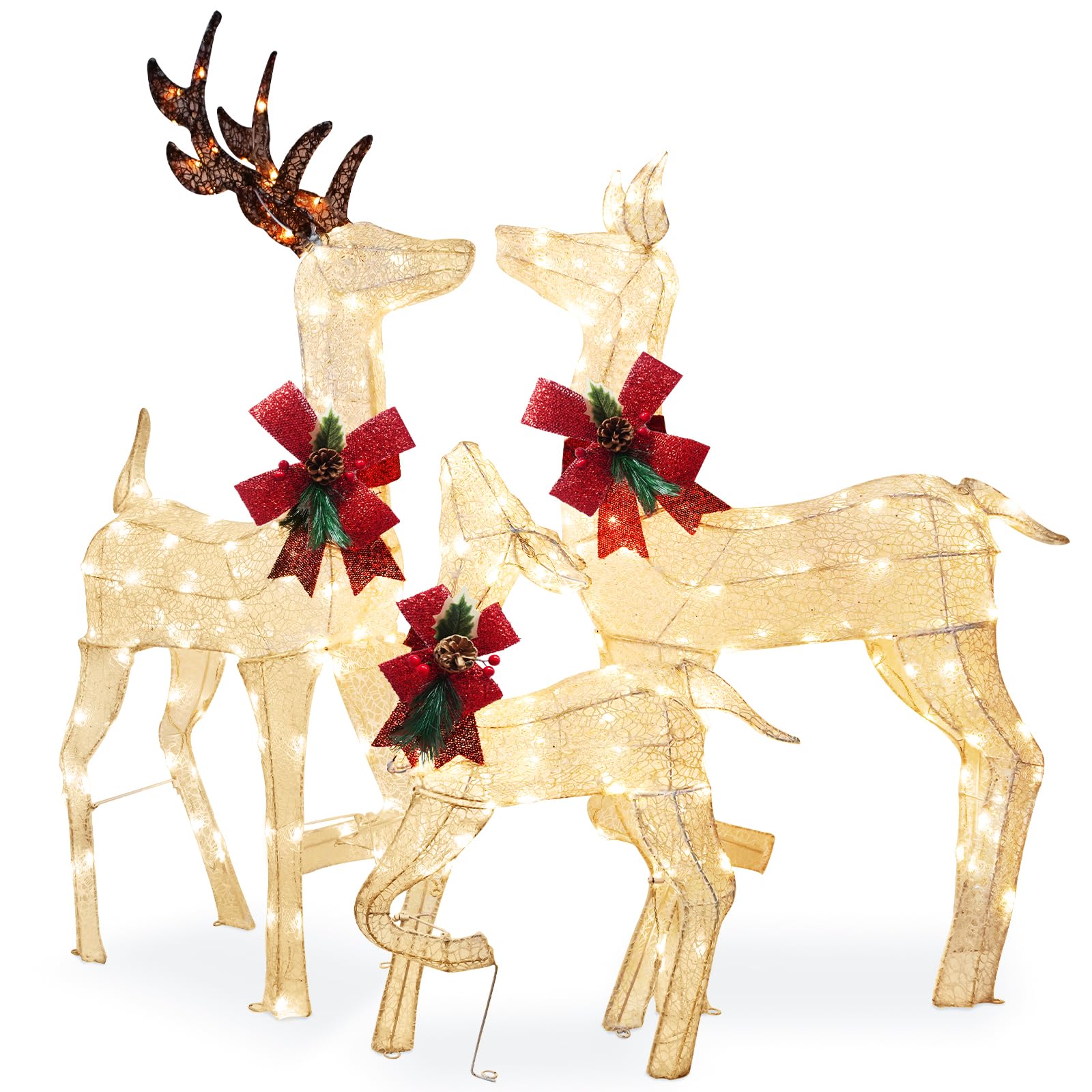unlemoni Outdoor Christmas Decorations, Set of 3 Lighted Christmas Deer